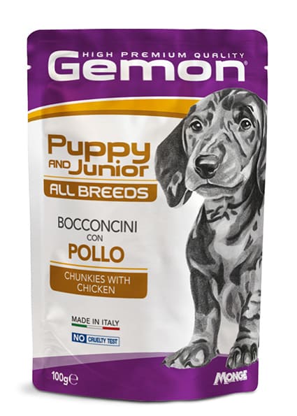 Gemon Cane Puppy Junior Con Bocconcini Pollo Busta 100 Gr 24x